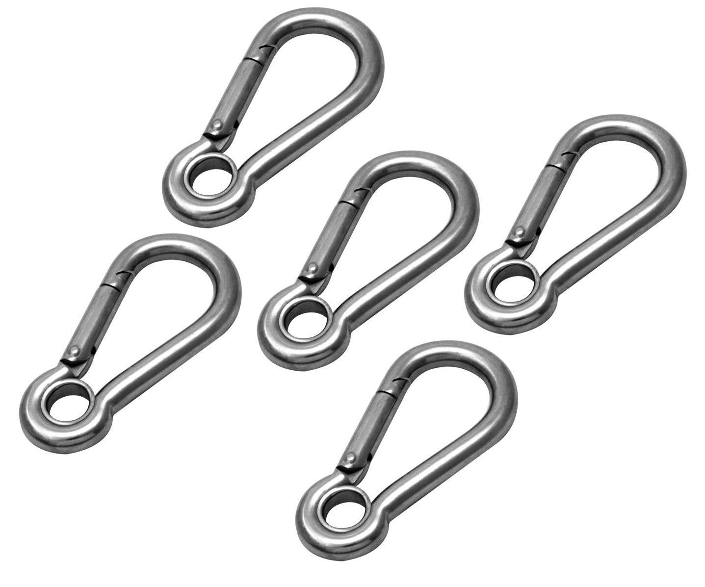 Veda 5 Pack 5mm x 50mm Stainless Steel Snap Hook With Eye Carbine Hook/Carabiner/Carbine Clip/Spring Hook