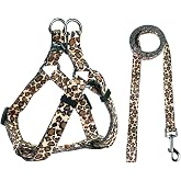 Olahibi Harness and Leash Set, Leopard Pattern, 5ft Matching Leash, No Pull, Easy Wear for Small Puppy Dogs.(XS, Brown Leopard)