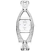 JewelryWe Luxury Square Bracelet Watch: Full Bling Cubic Zirconia Decorated Gold Watches Rectangular Dial Stainless Steel Removable Strap Analog Quartz Wristwatch for Women for Valentine's Day