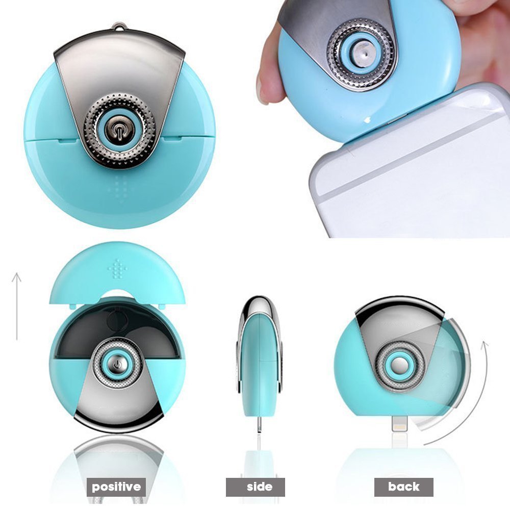 Mini facial sauna for phone,Humidifier Cell Phone Beauty Mist Spray Diffuser, Portable Mobile Phone Filling Water Meter for iPhone7/7plus/ 5/5s/5c/6/6s Plus/SE (Blue)