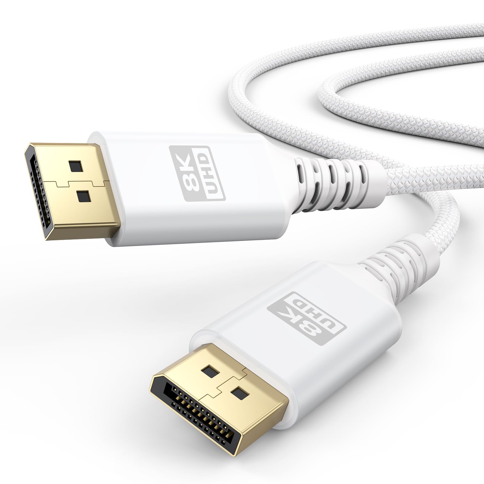 Photo 1 of UVOOI 8K White DisplayPort Cable 6.6FT, Display Port 1.4 Cable DP Cord (8K@60Hz, 5K@60Hz, 4K@144Hz, 2K@240Hz, HDR) for Gaming Monitor PC, Laptop, Graphics Card