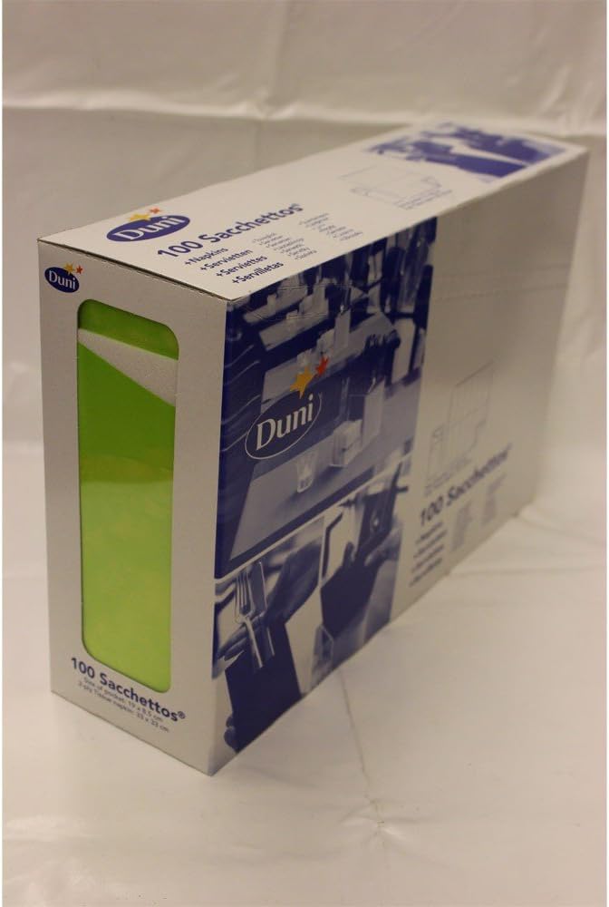 Duni 450052_(1) Cutlery Pockets with Tissues, 8.5 cm x 19 cm, Kiwi Sacchetto and White (Pack of 100)
