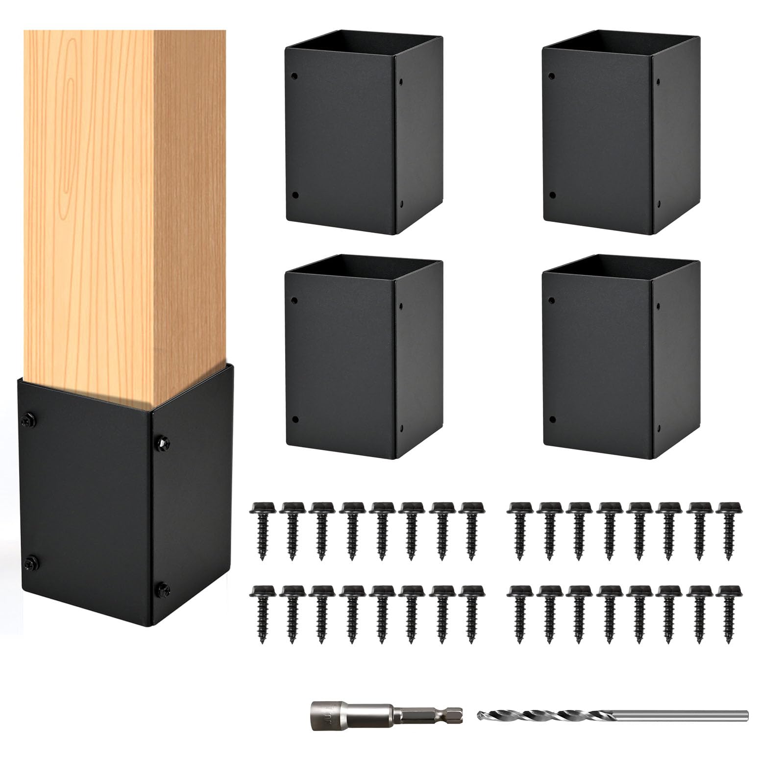 Photo 1 of ***SEE CLERK COMMENTS*** POKOTO Post Protector Adjustable (Range 3.3-6in), Protects Deck, Wooden Mailboxes and Fences from Rain and Lawnmower Damage (4 Set-Black)