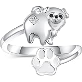 Feijiesi Dog Ring for Women Sterling Silver Yorkie/Pug Ring Dog Jewelry for Women