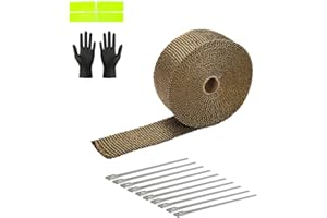 JOUGU Exhaust Heat Wrap Roll 2" x 16' Titanium Fiberglass Heat Shield Tape 1 Rolls 5cm x 5m with 10pcs Stainless Ties for Motorcycle Car Truck