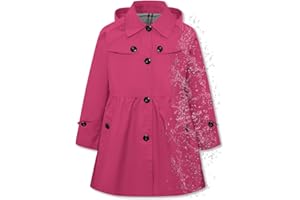 Betusline Girl's Rain Jackets Lightweight Waterproof Hooded Trench Coat Raincoats for Kids,2-14 Years