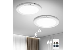 Bojim 2 Pack Rechargeable Battery Operated Ceiling Light for Shower Waterproof, Wireless Stick On LED Dimmable 3 Color Closet