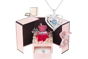ANISH Preserved Rose Moss Bear Gifts Set with 100 I Love You Necklace for Mom Wife Girlfriend Mothers Day Christmas Valentines Day Anniversary Romantic Gifts for Her