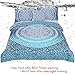 Sleepwish 4pcs Teal Boho Duvet Cover Set Blue Mandala Bedding Set King Size for Kids Adults, 1 Duvet Cover 2 Pillowcases 1 Cushion Cover