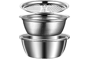 Multifunctional Stainless Steel Basin Set, 3-Piece Grating and Slicing Bowl with Colander, Stainless Steel Grater with Bowl f
