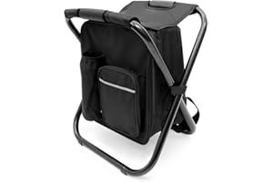 YESIACE Portable Folding Camping Stool, Backpack with Cooler Bag, Hiking Seat, Outdoor Fishing Hunting Gifts, Black