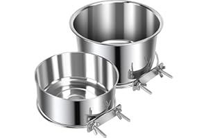 YUMMY SAM 2 Pcs Large Pet Dog Food Water Bowl for Cage Stainless Steel Non-Spill Kennel Hanging Cats Bowls with Clamp Holder Crate Feeder Dish for Medium Large Dogs Huge Pets (7.1x3.5'' & 6.3x2.6'')