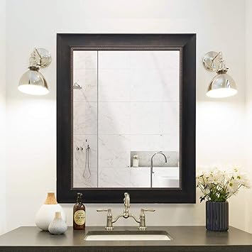 Amazon Com U Home Rectangular Framed Mirror 28 X 23 Bathroom Vanity Mirror For Makeup Decoration Wall Bedroom Livingroom Dark Chocalate Furniture Decor