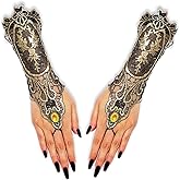 Asooll Golden Steampunk Lace Fingerless Gloves Long 1920s Renaissance Witch Glove Party Costmue for Women