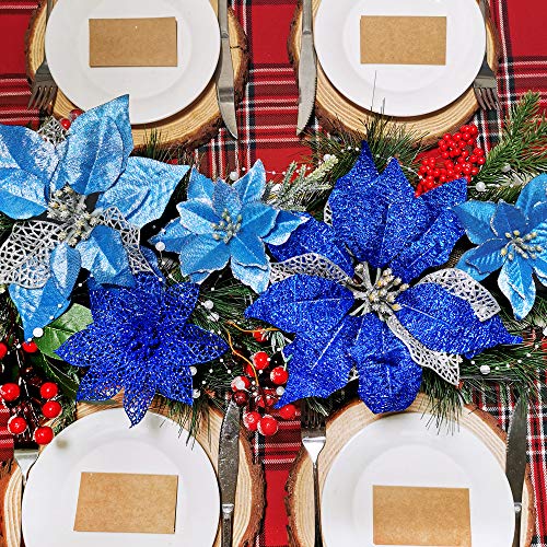 Winlyn 23 Pcs Assorted Christmas Royal Blue Teal Navy Blue Glitter