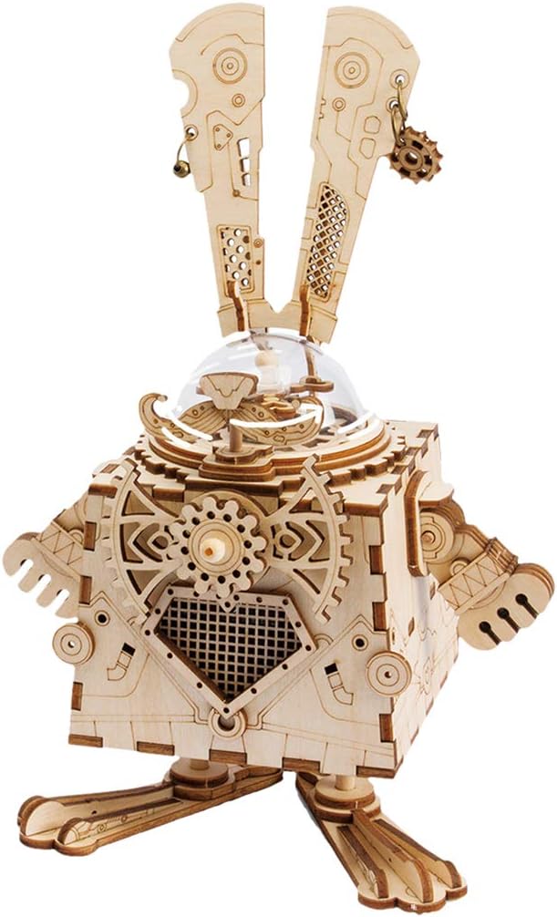 LDB SHOP 3D Wooden Puzzle DIY Kids Toys - Robot Music Box with Led Light - Colourable