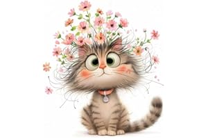 VIGEGU Cat Stamped Cross Stitch Kits for Adults Beginner,Cat wearing flowers Cross Stitch Kits Printed Stitching Patterns Dimensions Needlepoint Art Crafts Embroidery Kits for Adults Beginners 13.7x13.7 inch