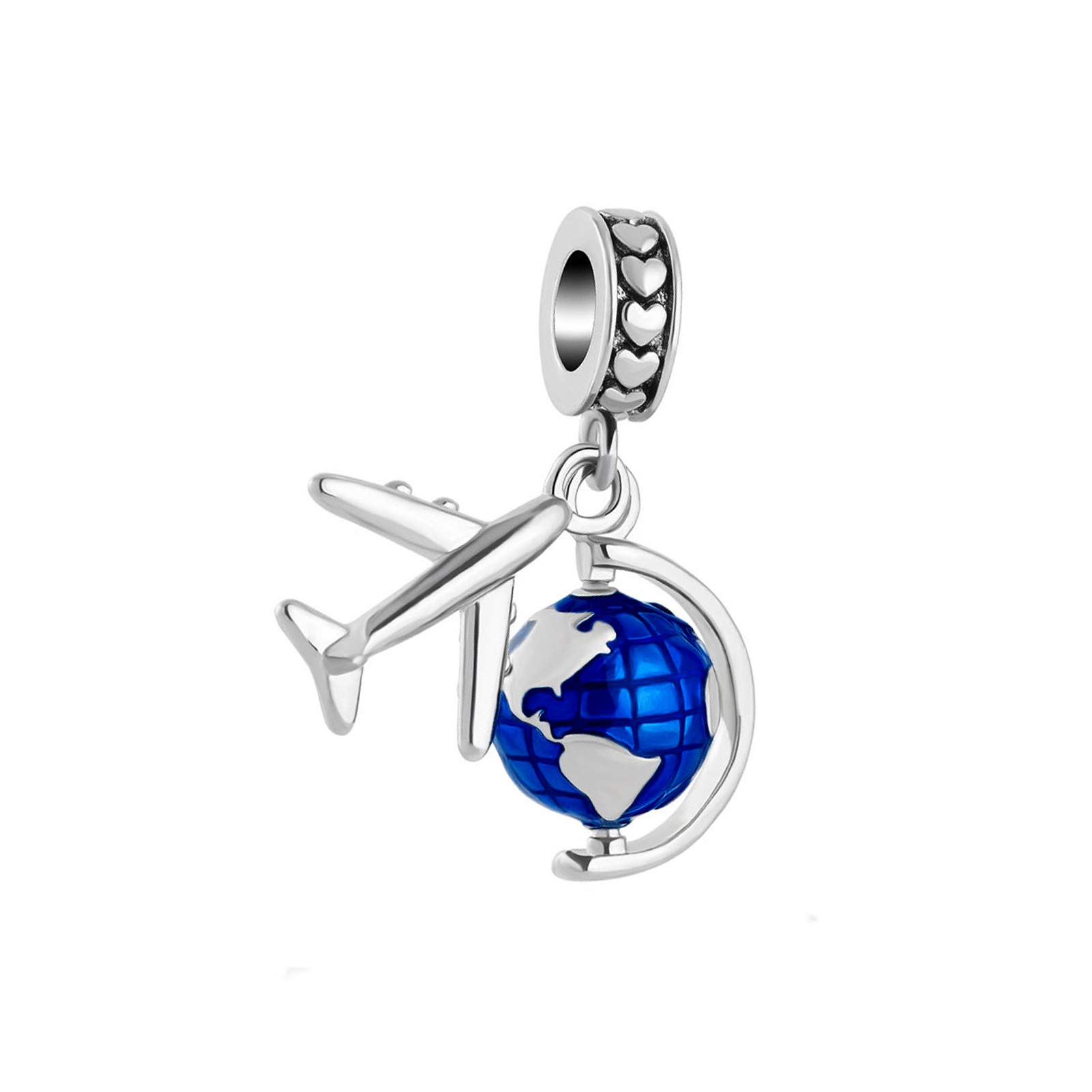 Women Airplane Golbe Blue Dangle Charm Compatible with Pandora Charms Bracelets Daughter Sister Jewellery Wife Birthday