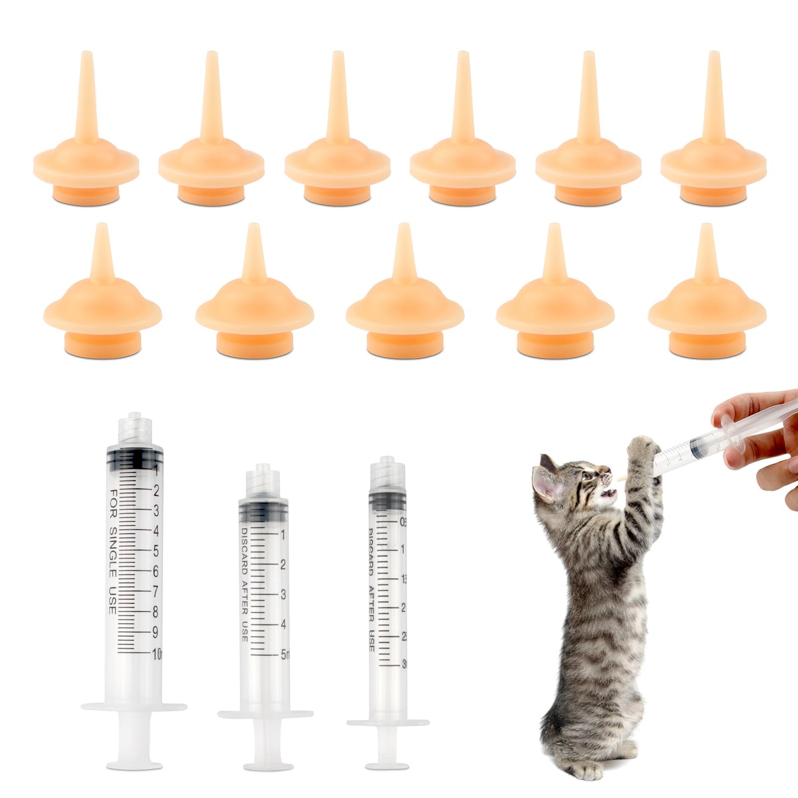 Photo 1 of 14pcs Professional Kitten Feeding Syringes with Nipples, Reusable Newborn Kitten & Puppy Feeding Kit, Includes Nipples for Feeding Kittens, Puppies, and Rabbits, Essential Newborn Pet Supplies