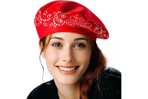 LADYBRO Rhinestone Beret Hats for Women 2 Layers Wool French Knit Cap Lady Winter Black