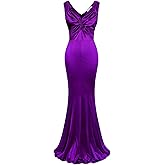 MUXXN Women's 1950s Vintage Sleeveless Ruffle V Neck Mermaid Hem Cocktail Evening Gowns Dresses