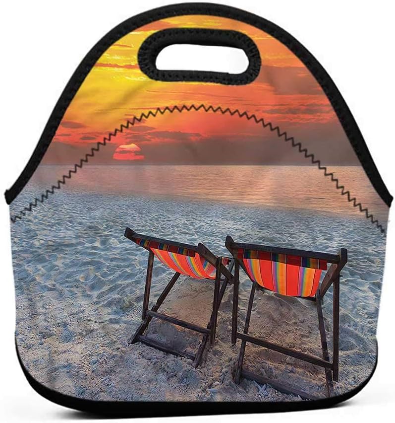Removable Shoulder Strap Seaside,Beach with Colorful Sky,backpack and lunch bag set for girls