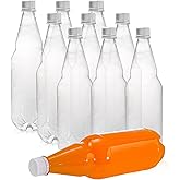 Hiceeden 10 Pcs 33 oz Plastic Soda Bottles with Caps, 1L Disposable Long Neck Wine Bottles with Lid, Reusable Empty Plastic Bottle for Beverage, Liquor, Beer, Milk, Juices, Smoothies