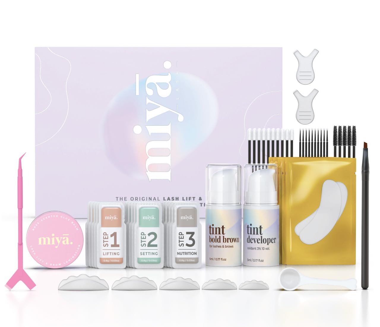 MIYA LASH | Lash Lift and Tint Kit & Brow Lamination Kit with Tint | Eyelash and Eyebrow Dye DARK BROWN | LVL Eyelash Perm and Brow Lift Kit | Upgraded Lash Lift Glue Balm