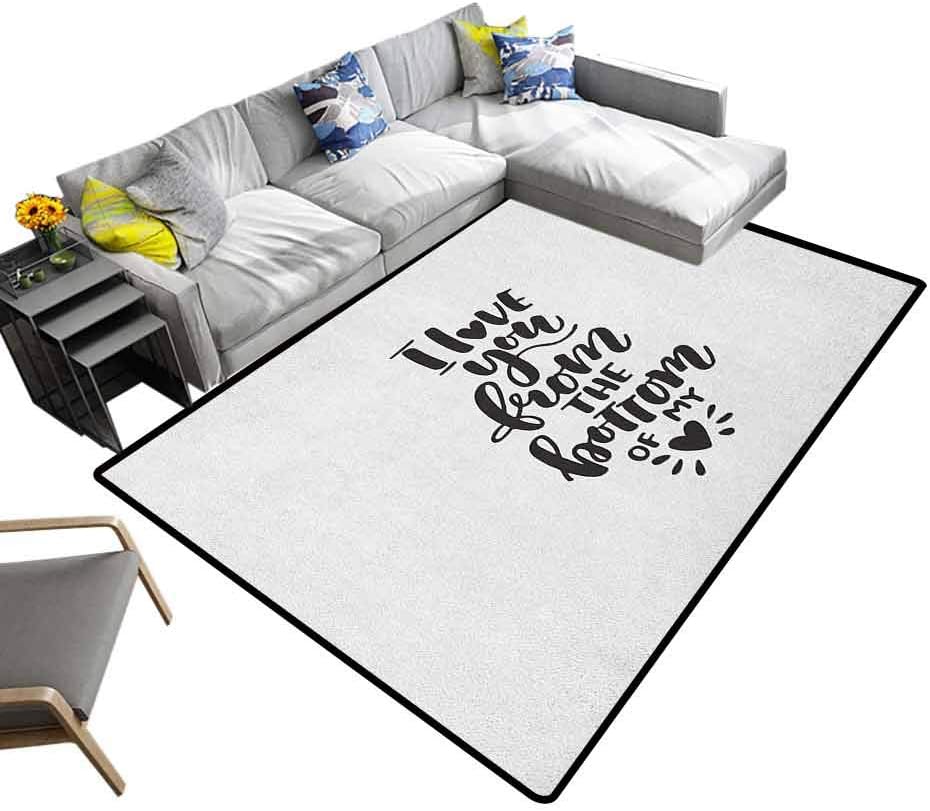Romantic Carpet I Love You from The Bottom of My Heart Quote on White Retro Calligraphy Design Office Floor Mats for Carpet Black White (4'7"x5'2")