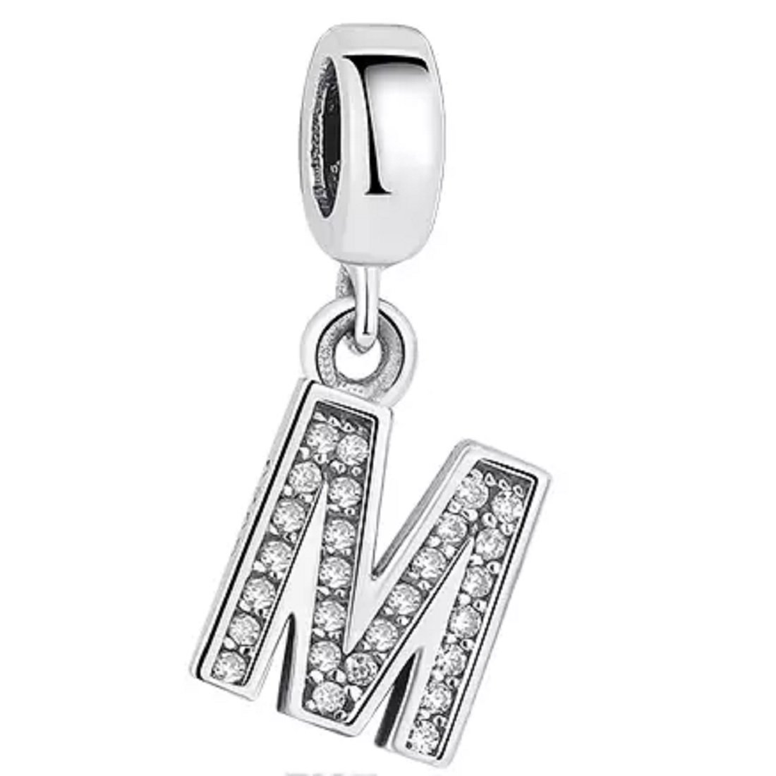 FeatherWish Letter M Alphabet Name Charm Sterling Silver 925 Dangle Pendant Fits And Compatible With Pandora Bracelets Gift For Friend Daughter Wife Christmas Family (Letter M)