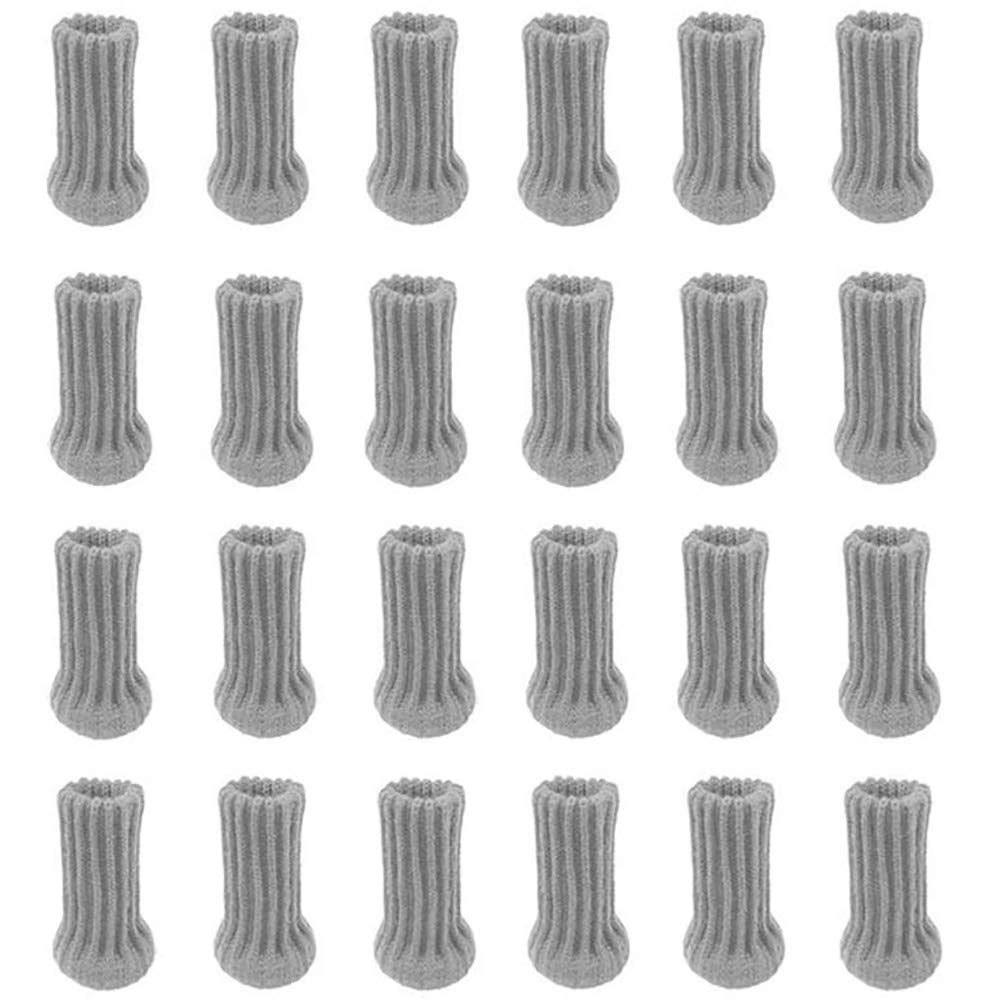 POFET 24pcs Chair Leg Socks Furniture Leg Socks Knitted Furniture Caps Set Non-slip Chair Leg Floor Protectors Chair Feet Covers Grey