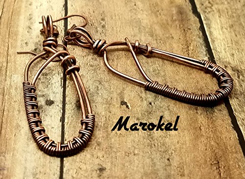 Oval Crossover Wire Weave Earrings Copper Wire wrapped - Thumbnail 3