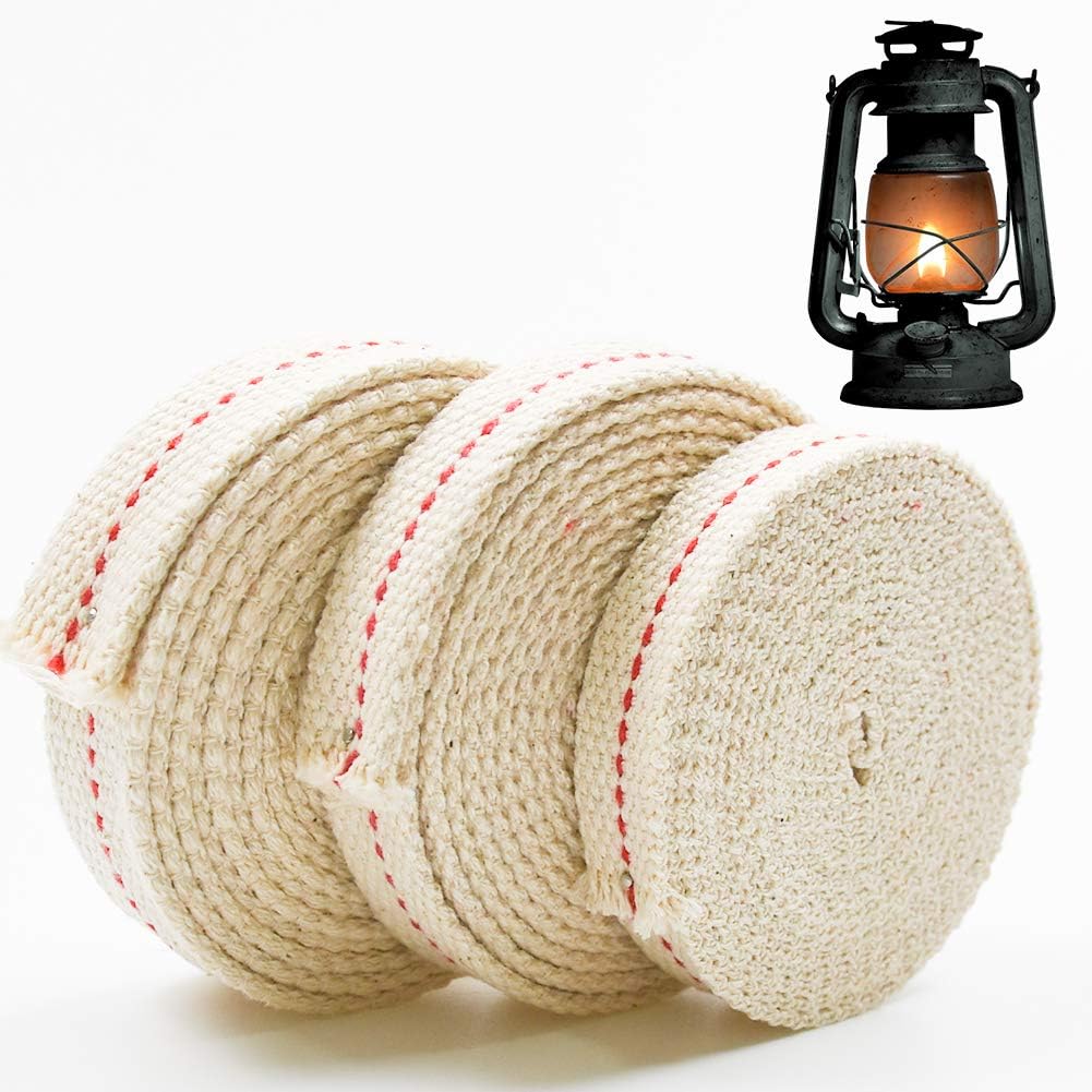 Oil Lamps & Accessories - 3 Rolls 19.5 Foot Oil Lamp Cotton Flat Wick 100% Cotton for Oil Lamps or Paraffin Oil and Kerosene Based Lanterns (1/2 '',3/4''& 7/8 '',6.5 Feet per Roll)
