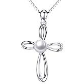 Pearl Pendant Necklaces for Women,925 Sterling Silver Cross Lucky Knot Pendant/Infinity Pendant with Cubic Zirconia,Anniversary Birthday Gifts for Her 16''+2''