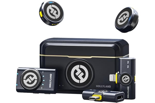 Hollyland Lark M2 Microfone de Lapela sem Fio(2TX+3RX), Transmissão Sem Fio de 1000ft, Cancelamento de Ruído, 40 H Tempo de Trabalho, Compatível com Camera, iPhone, Android, PC ao Vivo-Preto