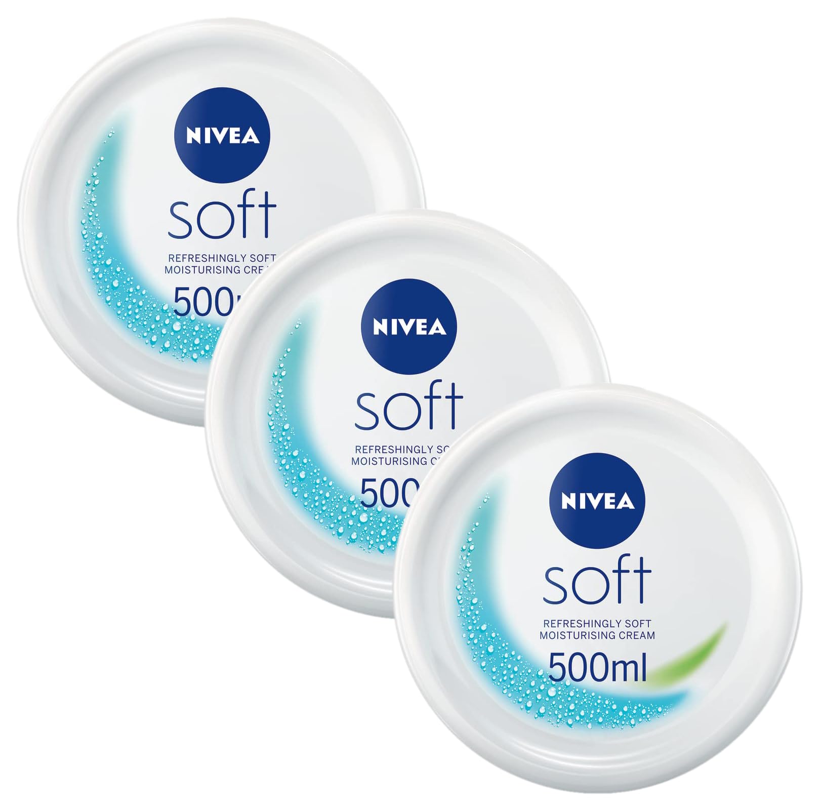 NIVEA Soft Moisturising Cream (500ml), A Moisturising Cream for Face, Body and Hands with Vitamin E and Jojoba Oil, Hand Cream Moisturises Deeply, All-Purpose Day Cream (Pack of 3)