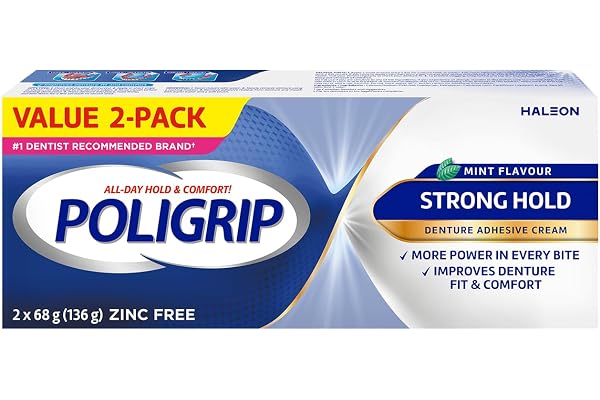 POLIGRIP Strong Hold Denture Adhesive Cream, 2 Pack