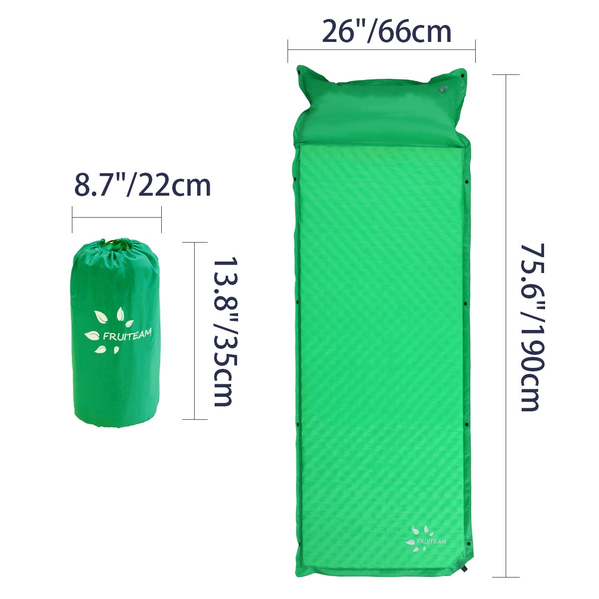 FRUITEAM Self Inflating Camping with Pillow Lightweight Foam Pad for Backpacking Tent Car Sleeping Mattress