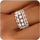 FUNEIA Stackable Silver Gold Rings for Women Non Tarnish 14K Gold Plated Thumb Cubic Zirconia Rings for Women Dainty Pinky Promise Wedding Ring Set Women's Engagement Eternity Band Rings Gold Jewelry