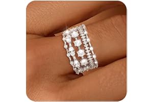 FUNEIA Stackable Silver Gold Rings for Women Non Tarnish 14K Gold Plated Thumb Cubic Zirconia Rings for Women Dainty Pinky Promise Wedding Ring Set Women's Engagement Eternity Band Rings Gold Jewelry