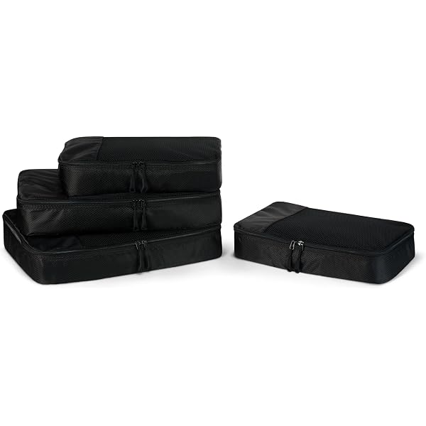 Amazon.com | Amazon Essentials 4-Piece Packing Cubes Travel Accessories Set,  Luggage Organizer with Double Zipper, Mesh Top, Space-Saving Design,  Webbing Handle, 2 Medium/2 Large, Black (Previously Amazon Basics) |  Packing Organizers