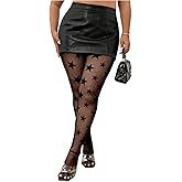 MakeMeChic Women's Plus Size Polka Dots Leggings Star Print High Waisted Mesh Sheer Pants Tights