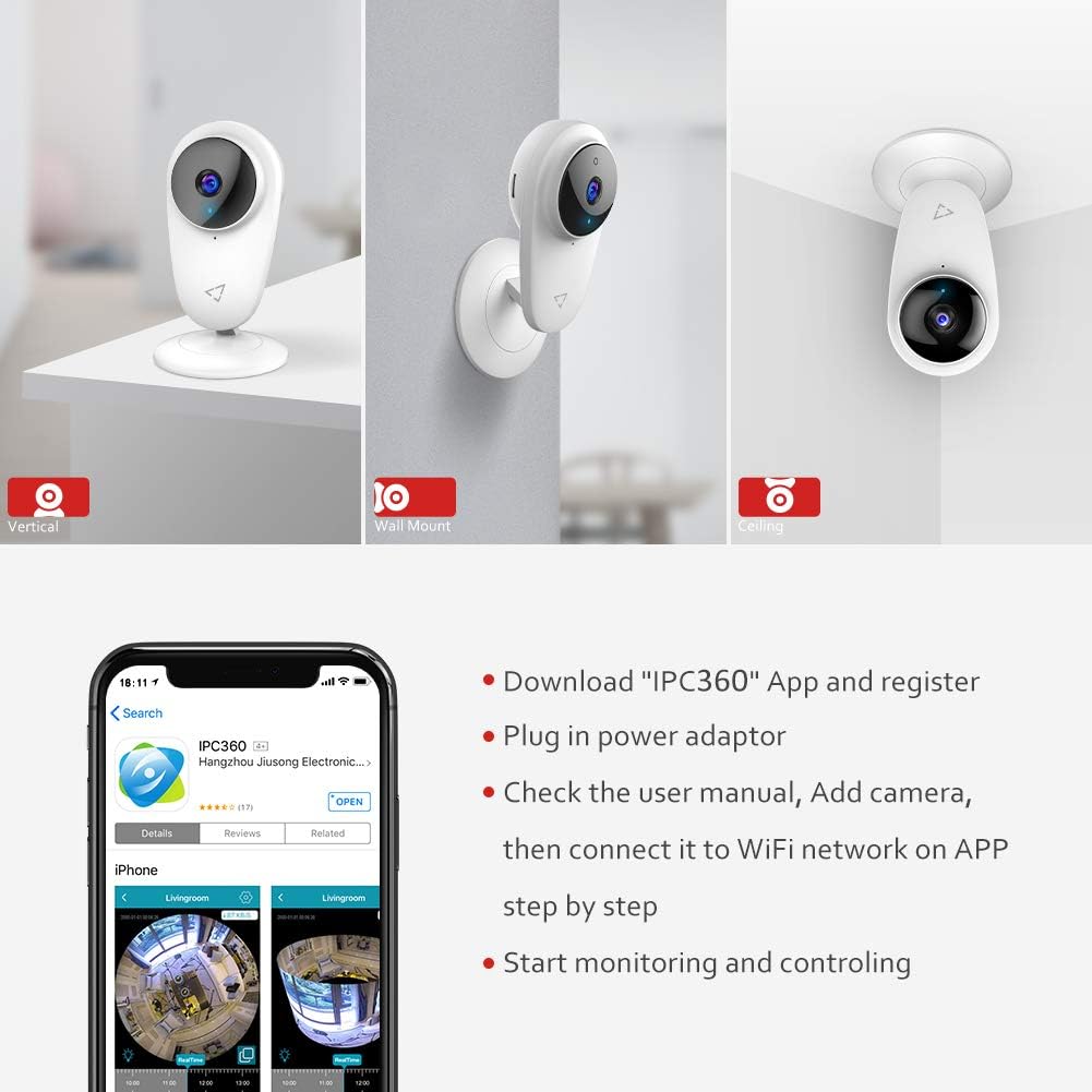 Victure 1080P FHD Baby Monitor Pet Camera 2.4G Wireless Indoor Home Security Camera with Two-Way Audio Motion Detection Night Vision for Baby/Pet/Nanny/Elderly Compatible with iOS & Android System: Camera & Photo