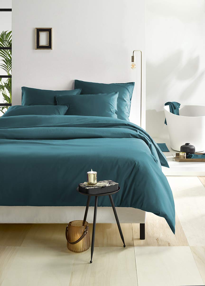 De Witte Lietaer Olivia Quality Satin Combed Cotton Duvet Cover Set, Duck Egg Green/Lake Green, 260 x 240 cm + 2 Pillowcases