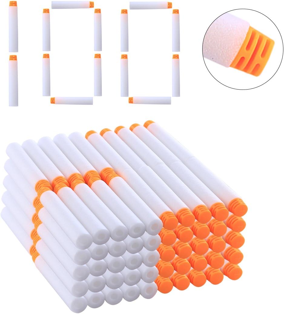 HYZH 100 Pack High Buffered Refill Bullet Darts Glow In Dark Foam Bullet Darts for Nerf N-strike Elite Series-White