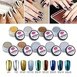 CLAVUZ 2g Chrome Powder Chameleon Color Changing Holographic Nail Powder Glitter Nail Powder Holo Mirror Effect Manicure Pigments with Sponge Stick Nail Art Tools Kit