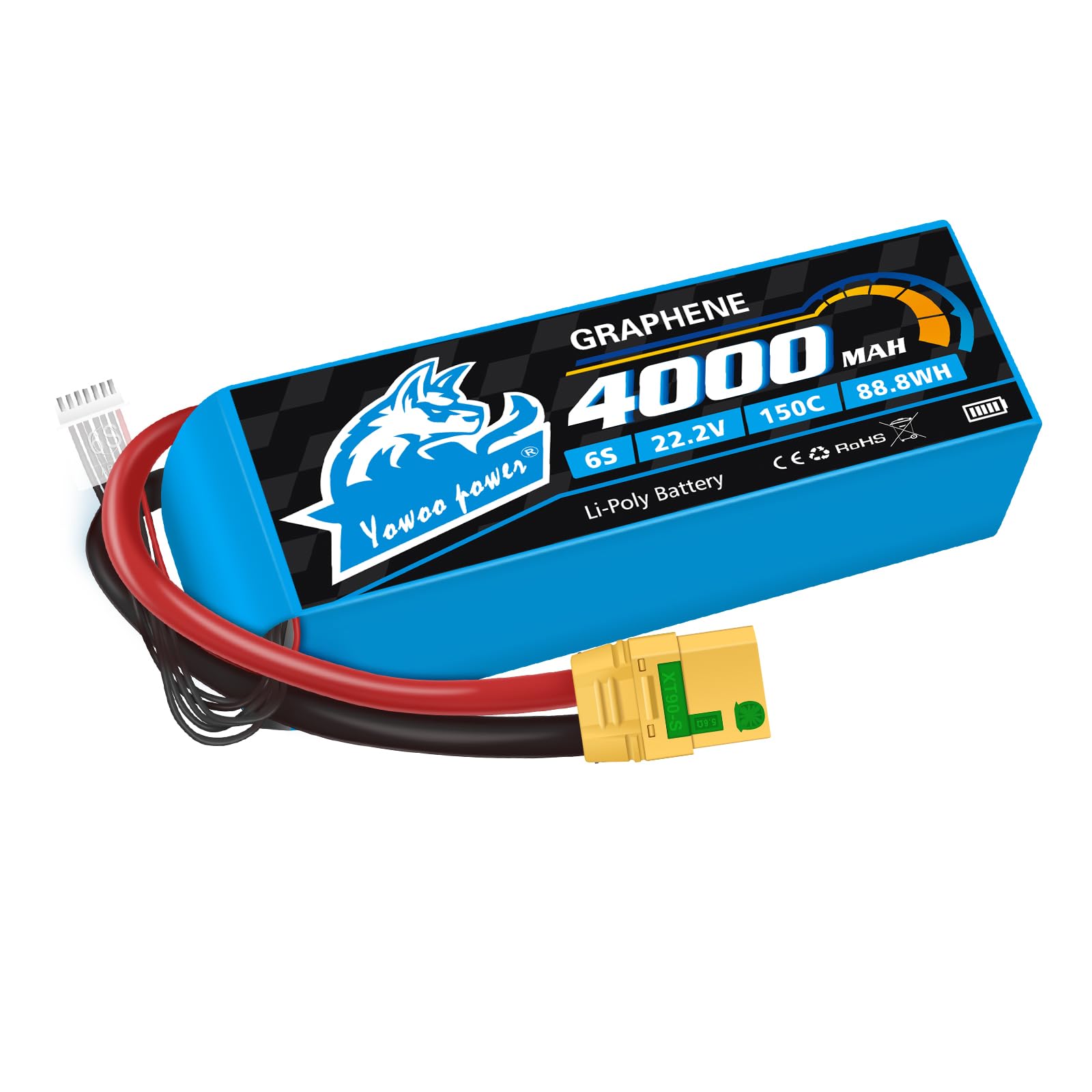 Yowoo 6S Lipo Battery 4000mAh 22.2v 150C Graphene Lipo Battery with Amass Anti-Spark XT90S Connector for RC Airplane Helicopter RC Car Truck Tank Drone Racing Hobby