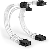 J&amp;D 8 Pin PCI Express Power Extension Cable, 11.8 inch White Braided GPU Sleeve Power Cord with 6 Cable Combs, Male to Female Extension Cord for Graphics Card, 2 Pack