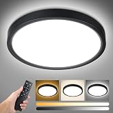 Unicozin Dimmable LED Flush Mount Ceiling Light with Remote Control, Wired 3000K-6000K Color Changing, 8.7Inch 18W(100W Equiv) 1500LM, Round Flat Ceiling Lamp Black for Bedroom, Living Room, Kitchen