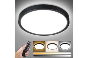 Unicozin Dimmable LED Flush Mount Ceiling Light with Remote Control, 3000K-6000K Color Changing, 8.7Inch 18W(100W Equiv) 1500LM, Round Flat Ceiling Lamp Black for Bedroom, Living Room, Kitchen,Wired